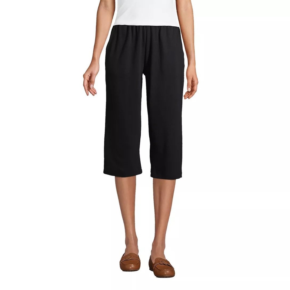 Lands' End Women's 3X Cropped Pants Black 100% Cotton Elastic Waist Casual